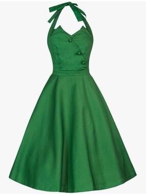 Lindy Bop Emerald Green One-Shoulder Vintage Fit-and-Flare Dress